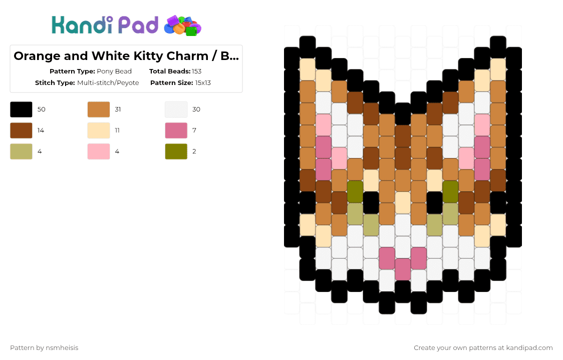 Orange and White Kitty Charm / Banner - Pony Bead Pattern by nsmheisis on Kandi Pad - beige,orange,red