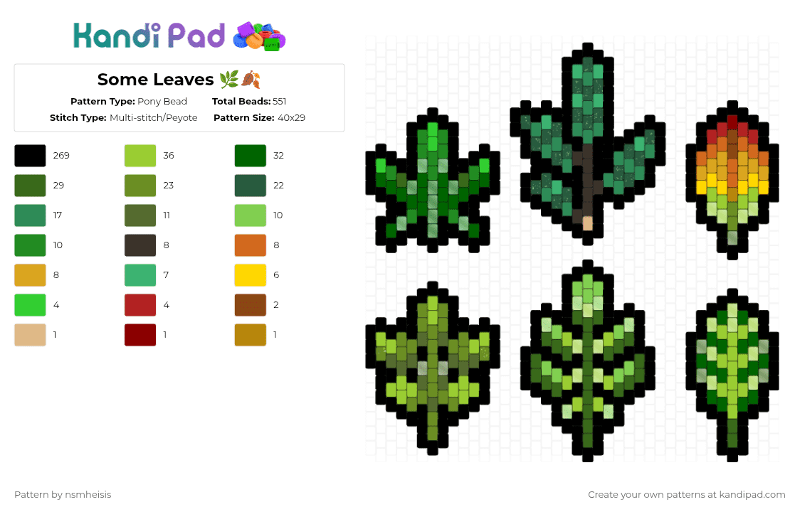 Some Leaves 🌿🍂 - Pony Bead Pattern by nsmheisis on Kandi Pad - black,green