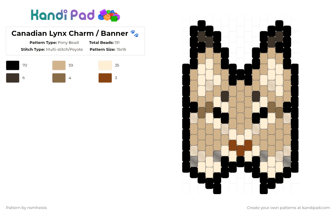 Canadian Lynx Charm / Banner 🐾 - Pony Bead Pattern by nsmheisis on Kandi Pad - beige