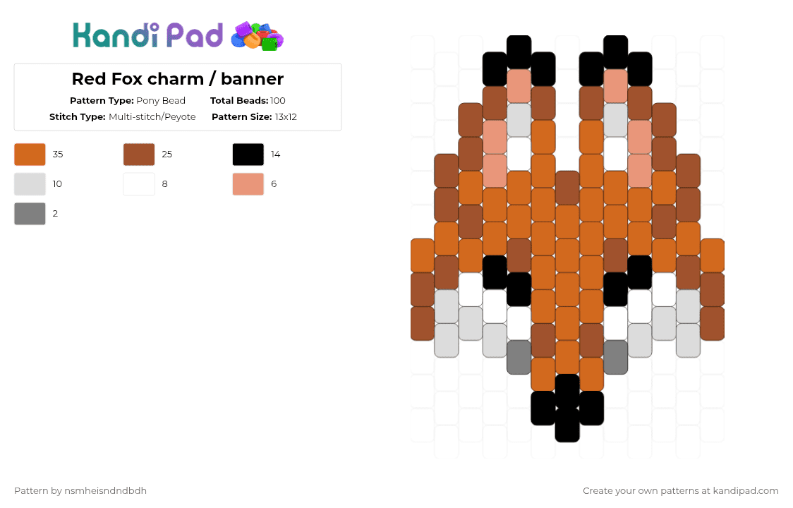 Red Fox charm / banner - Pony Bead Pattern by nsmheisis on Kandi Pad - orange,red