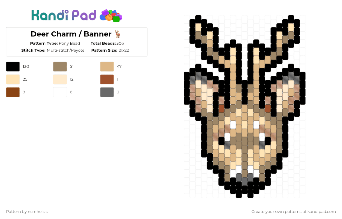 Deer Charm / Banner 🦌 - Pony Bead Pattern by nsmheisis on Kandi Pad - tan,beige