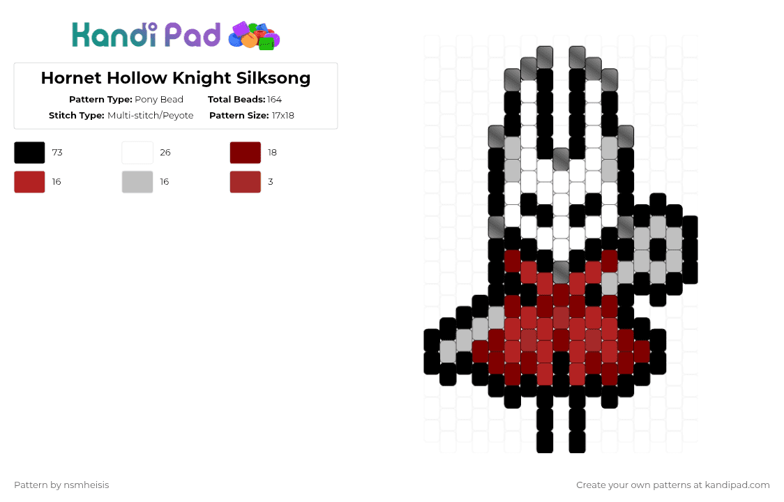 Hornet hollow knight silksong - Pony Bead Pattern by nsmheisis on Kandi Pad - black,brown,red