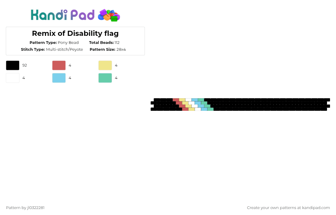 Remix of Disability flag - Pony Bead Pattern by jl0322281 on Kandi Pad - black,yellow,teal,colorful