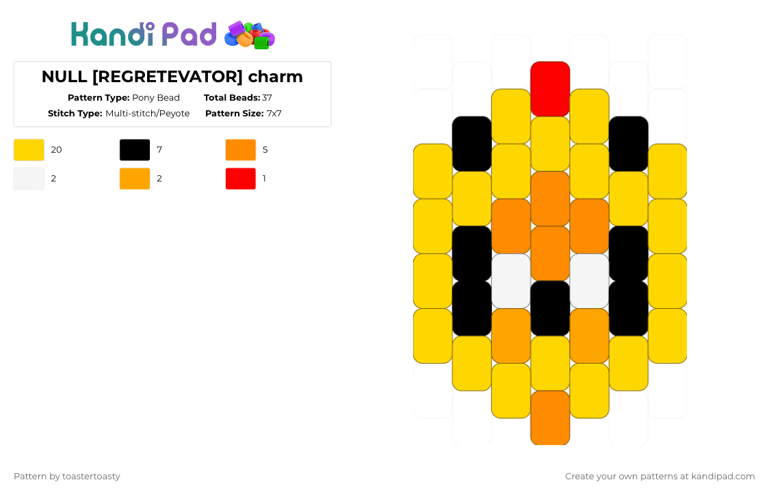 NULL [REGRETEVATOR] charm - Pony Bead Pattern by toastertoasty on Kandi Pad - yellow,regretevator,charm,null,peyote