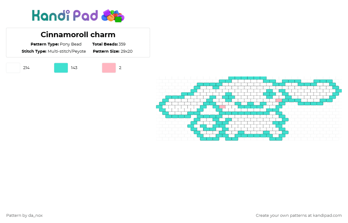 Cinnamoroll charm - Pony Bead Pattern by da_nox on Kandi Pad - white,light blue