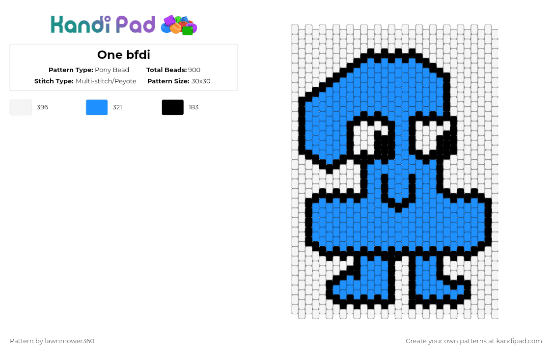 One bfdi - Pony Bead Pattern by lawnmower360 on Kandi Pad - white,light blue