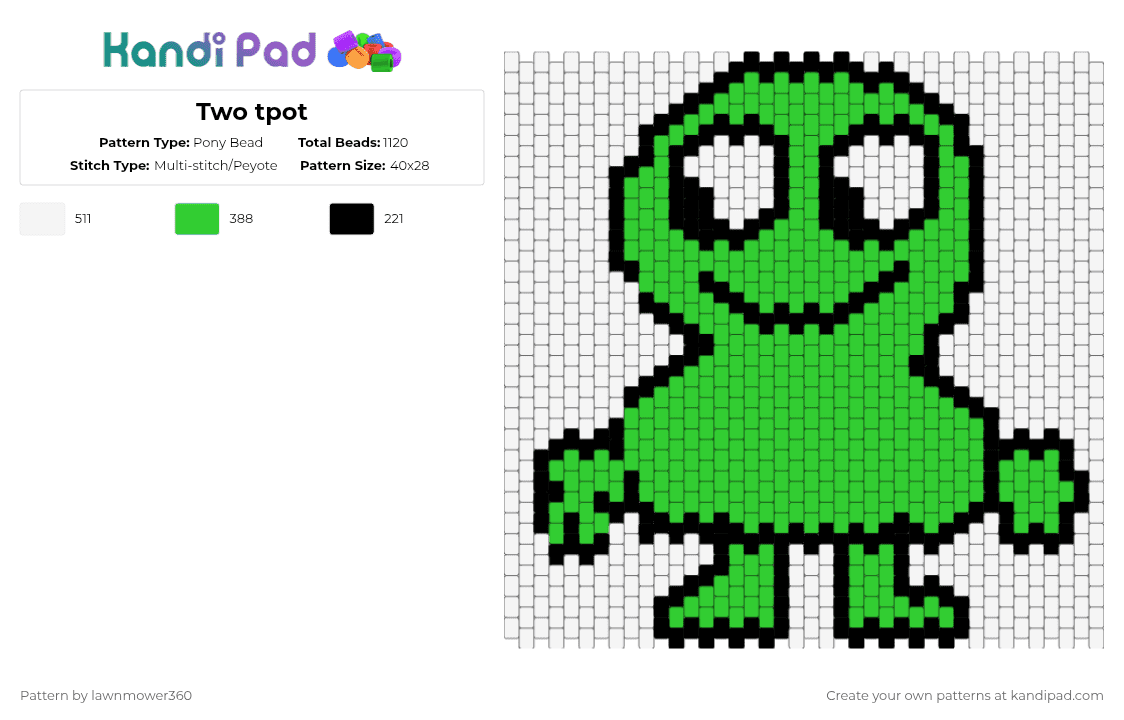 Two tpot - Pony Bead Pattern by lawnmower360 on Kandi Pad - white,green
