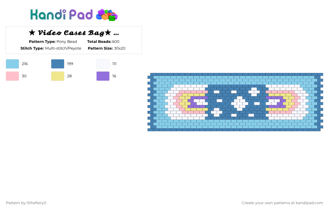 ★ 𝓥𝓲𝓭𝓮𝓸 𝓒𝓪𝓼𝓮𝓽 𝓑𝓪𝓰★ 𝓟𝓪𝓻𝓽 1 - Pony Bead Pattern by 0thefairy0 on Kandi Pad - blue,light blue,y2k,bag,retro,cute core,starry,cool,baggy,aesthetic