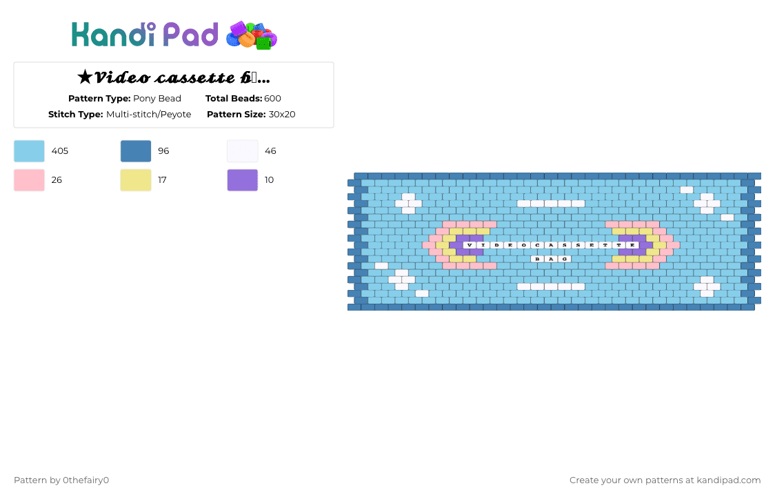 ★𝓥𝓲𝓭𝓮𝓸 𝓬𝓪𝓼𝓼𝓮𝓽𝓽𝓮 𝓫𝓪𝓰★ 𝓑𝓪𝓬𝓴 𝓹𝓪𝓻𝓽 - Pony Bead Pattern by 0thefairy0 on Kandi Pad - light blue,y2k,retro,cool,cozy,cute
