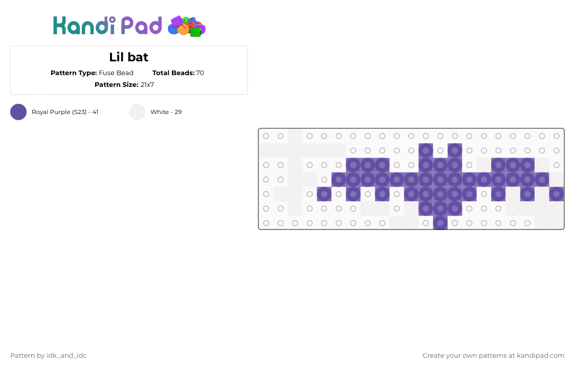 Lil bat - Fuse Bead Pattern by idk_and_idc on Kandi Pad - purple,white