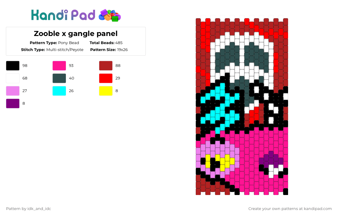 Zooble x gangle panel - Pony Bead Pattern by idk_and_idc on Kandi Pad - red,pink