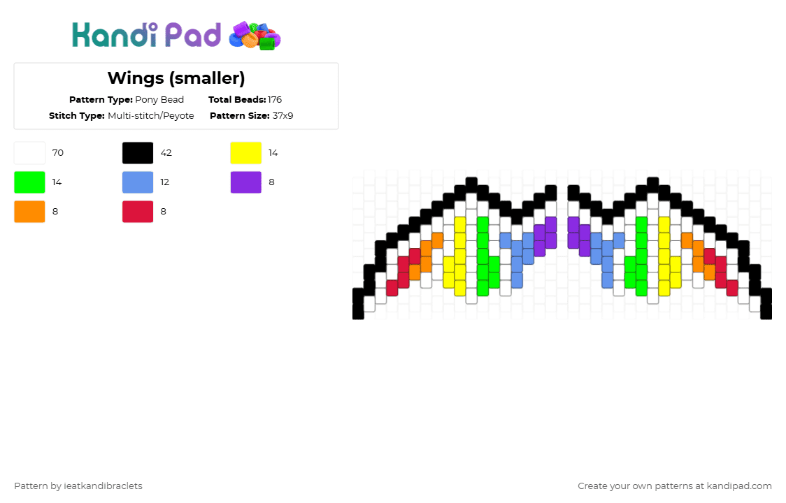 Wings (smaller) - Pony Bead Pattern by ieatkandibraclets on Kandi Pad - white,yellow,green,light blue