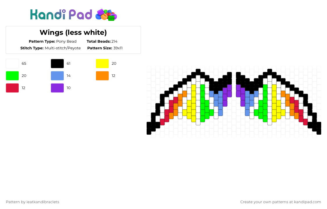 Wings (less white) - Pony Bead Pattern by ieatkandibraclets on Kandi Pad - white,yellow,green,light blue