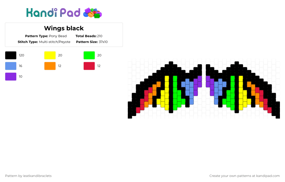 Wings black - Pony Bead Pattern by ieatkandibraclets on Kandi Pad - black,yellow,green,light blue