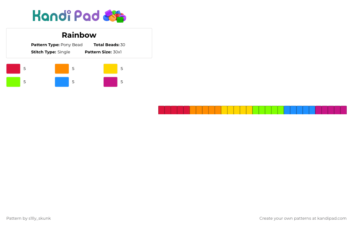Rainbow - Pony Bead Pattern by s1lly_skunk on Kandi Pad - colorful, green, orange, pink
