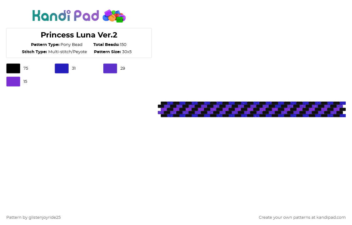 Princess Luna Ver.2 - Pony Bead Pattern by glistenjoyride25 on Kandi Pad - black,purple