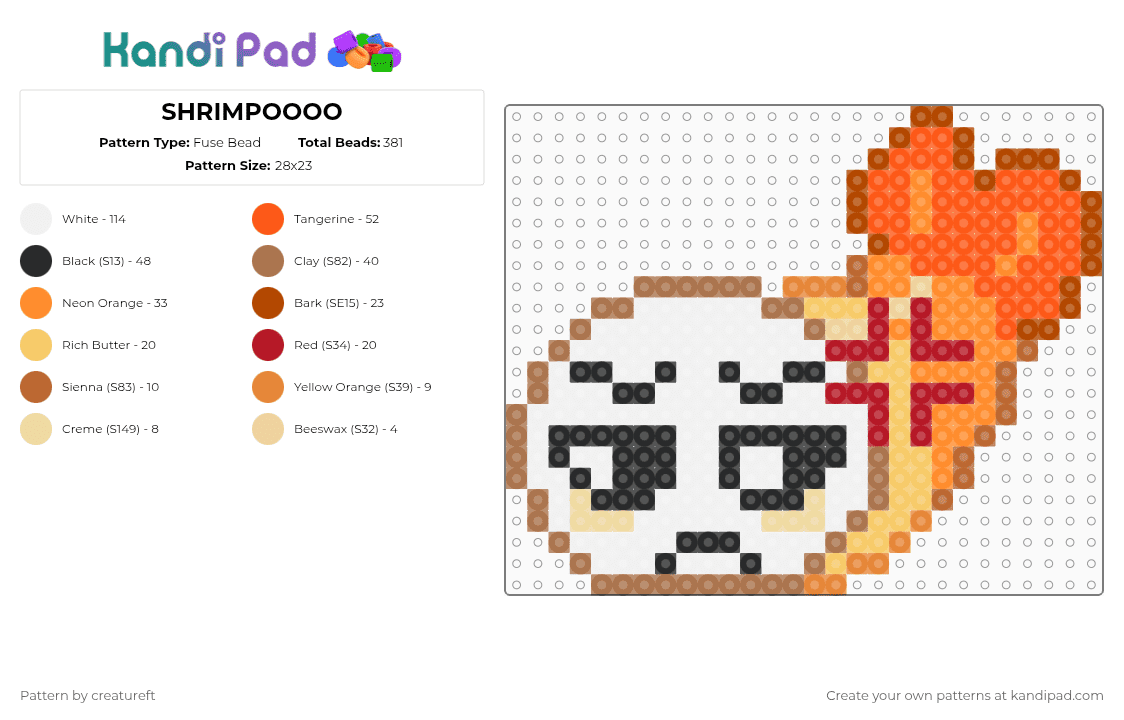 SHRIMPOOOO - Fuse Bead Pattern by creatureft on Kandi Pad - tan,orange,red,dandys world,shrimpo