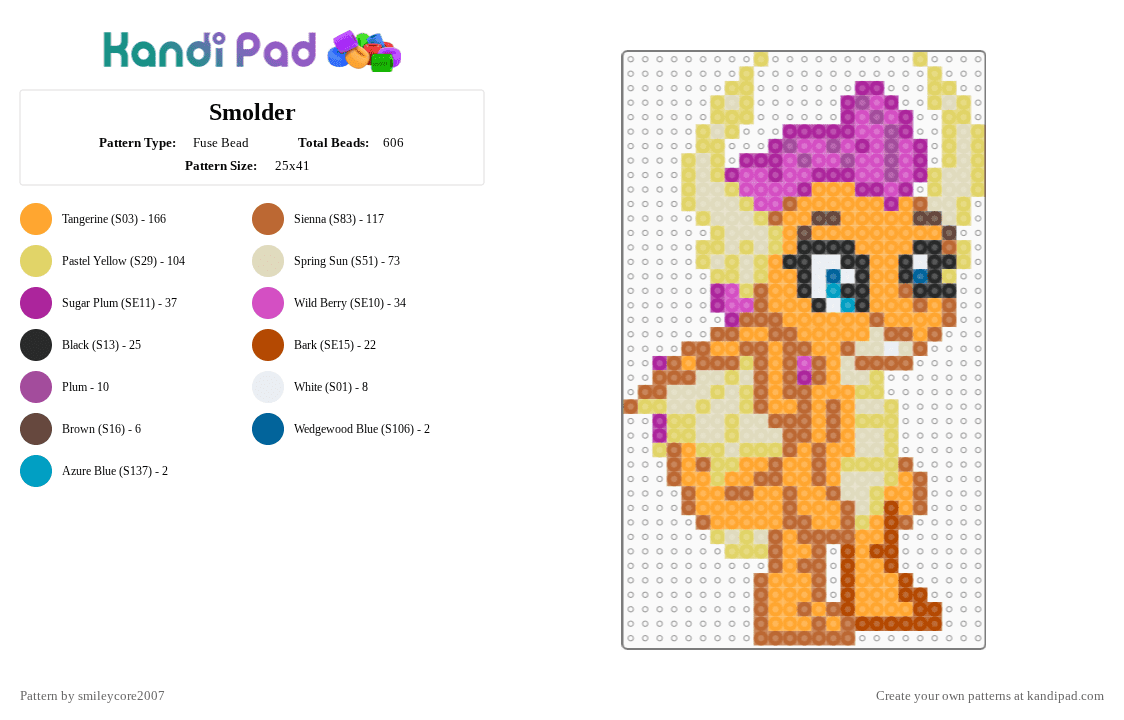 Smolder - Fuse Bead Pattern by smileycore2007 on Kandi Pad - colorful, orange, pink, yellow