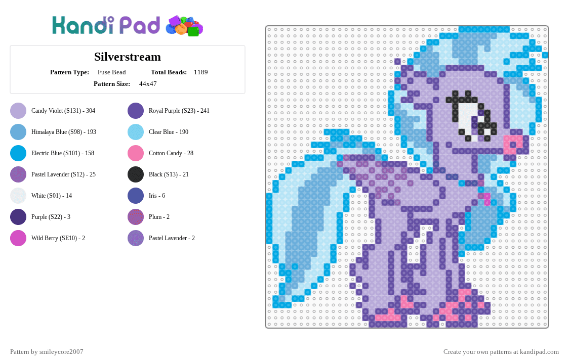 Silverstream - Fuse Bead Pattern by smileycore2007 on Kandi Pad - light blue, pink