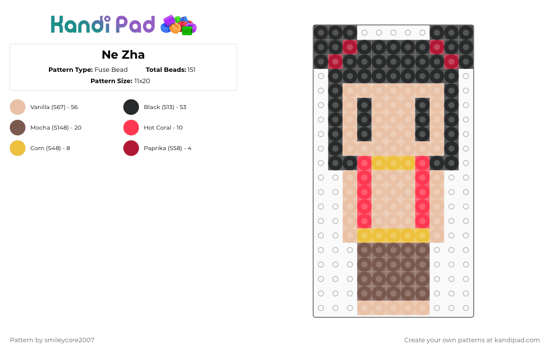 Ne Zha - Kandi Pad | Kandi Patterns, Fuse Bead Patterns, Pony Bead