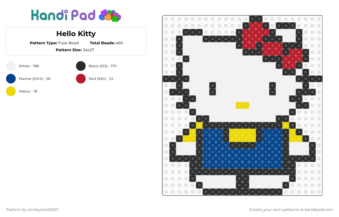 Hello Kitty - Fuse Bead Pattern by smileycore2007 on Kandi Pad - white,blue,hellokitty,sanrio