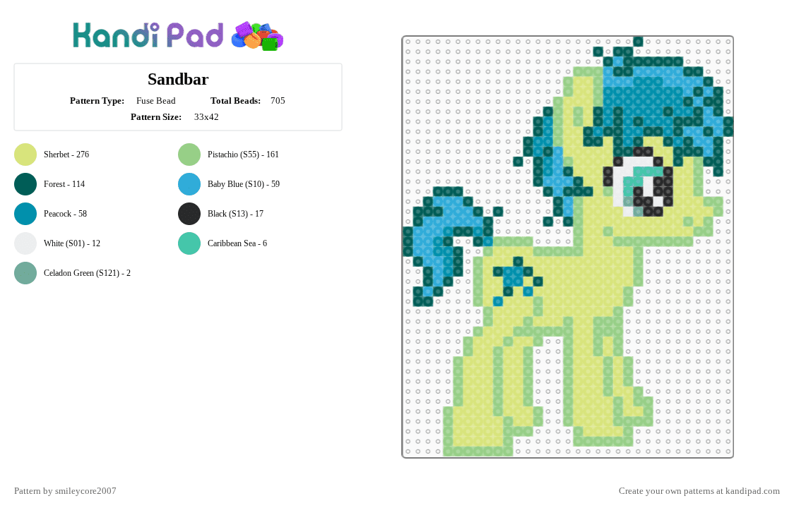 Sandbar - Fuse Bead Pattern by smileycore2007 on Kandi Pad - teal, yellow