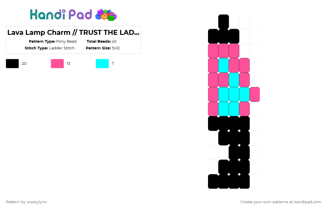 Lava Lamp Charm // TRUST THE LADDER STITCH - Pony Bead Pattern by wuskylynn on Kandi Pad - light blue,pink,lava lamp,cool,blue,neon,groovy