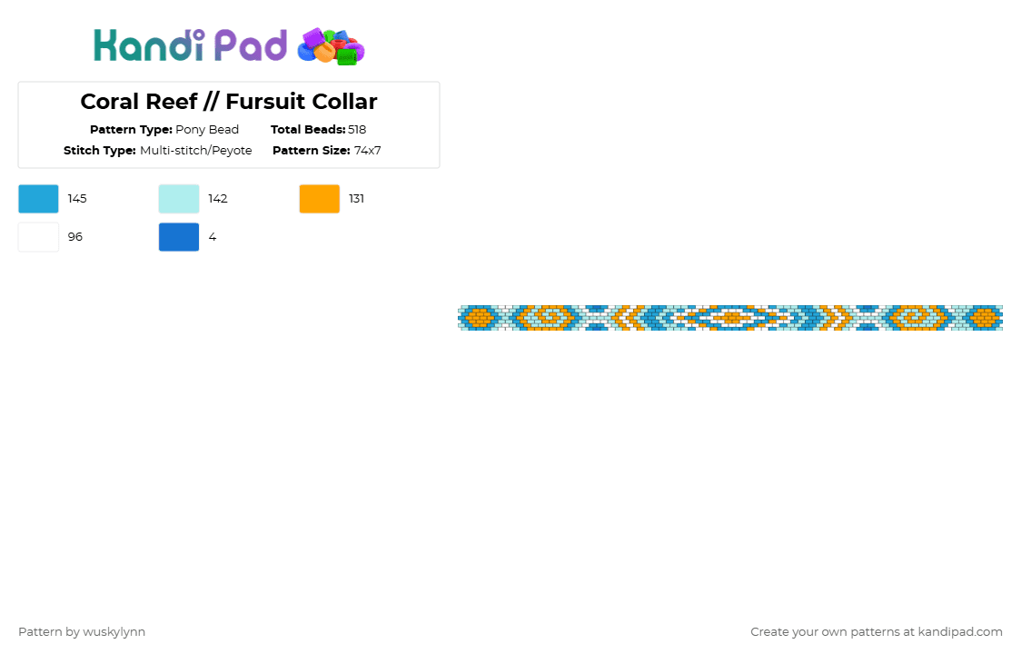 Coral Reef // Fursuit Collar - Pony Bead Pattern by wuskylynn on Kandi Pad - geometric,light blue,collar,choker,blue,orange,swirl,pattern
