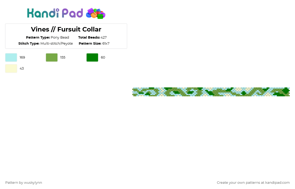 Vines // Fursuit Collar - Pony Bead Pattern by wuskylynn on Kandi Pad - green,light blue,vines,leaf,leaves,strawberry,orchard,collar,choker,furry