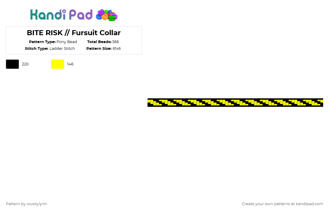 BITE RISK // Fursuit Collar - Pony Bead Pattern by wuskylynn on Kandi Pad - black,yellow,collar,choker,furry,caution