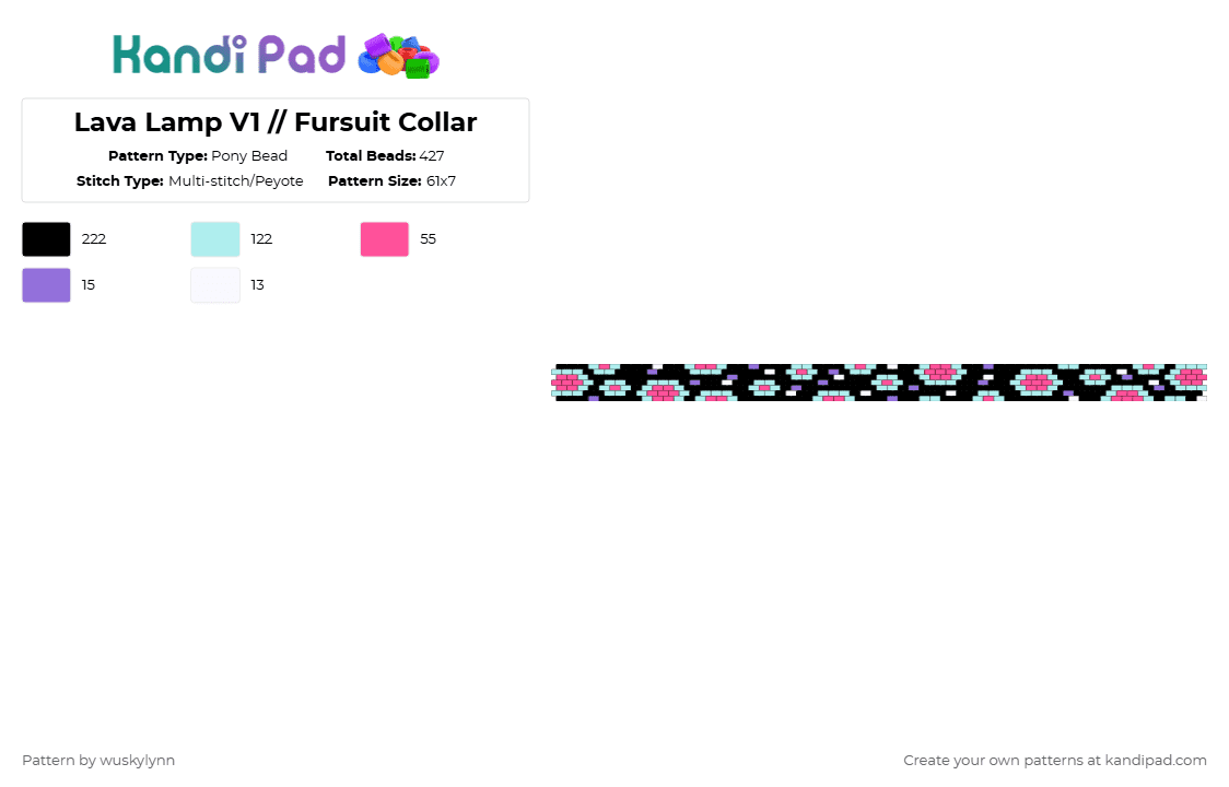 Lava Lamp V1 // Fursuit Collar - Pony Bead Pattern by wuskylynn on Kandi Pad - black,light blue