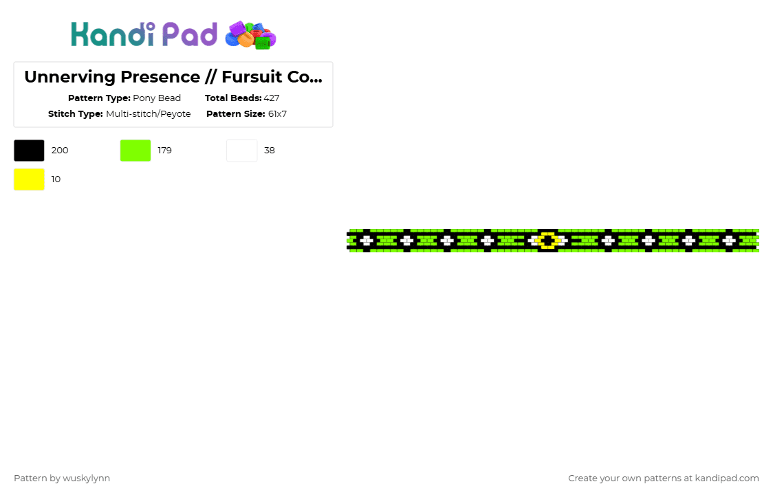 Unnerving Presence // Fursuit Collar - Pony Bead Pattern by wuskylynn on Kandi Pad - green,collar,furry,eye,neon green,black,spooky
