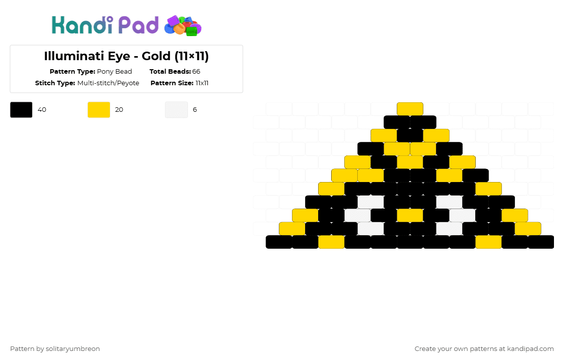 Illuminati Eye - Gold (11×11) - Pony Bead Pattern by solitaryumbreon on Kandi Pad - yellow,charm,small,mini,eye,gold,triangle,illuminati,brick