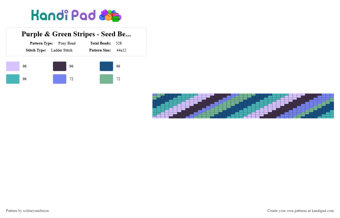 Purple & Green Stripes - Seed Bead Herringbone Cuff (44×12) - Pony Bead Pattern by solitaryumbreon on Kandi Pad - pattern,cuff,herringbone,stripes,purple,green,turquoise,blue