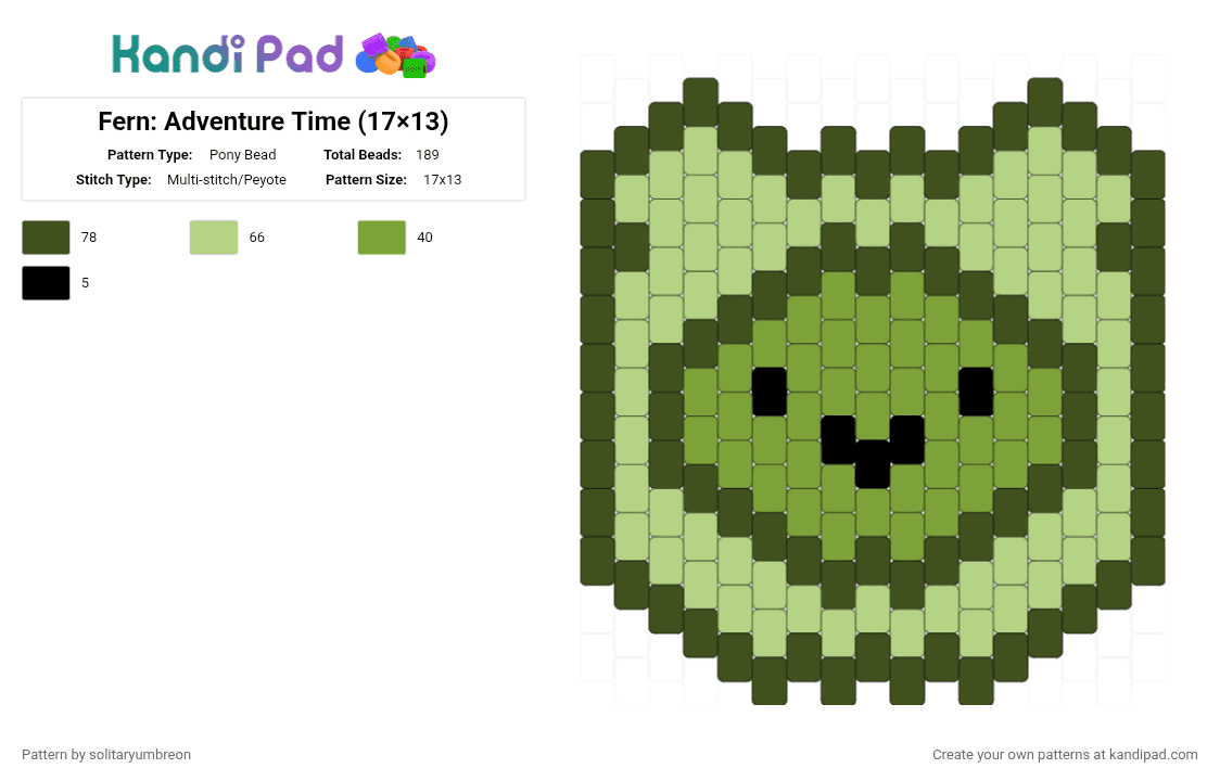 Fern - Adventure Time (17×13) - Pony Bead Pattern by solitaryumbreon on Kandi Pad - gold,green,adventure time,character,cartoon,peyote,charm,face,cartoon network,fern