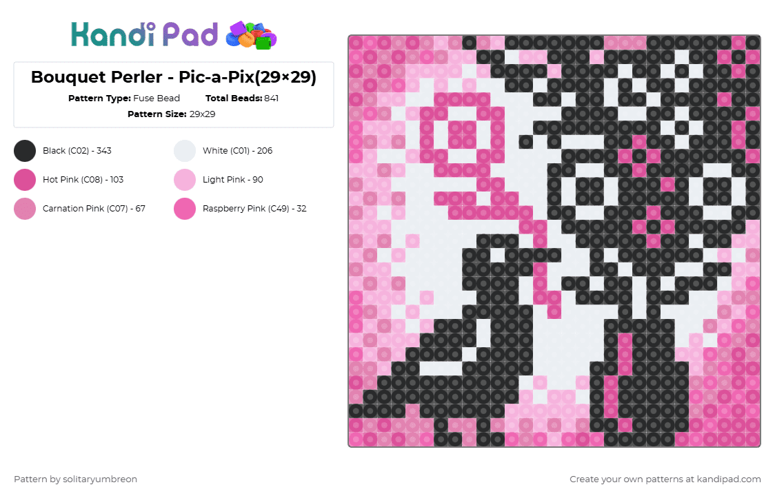 Bouquet Perler - Pic-a-Pix(29×29) - Fuse Bead Pattern by solitaryumbreon on Kandi Pad - pink,white,bird,flowers,bouquet,nature,perler,charm,animals