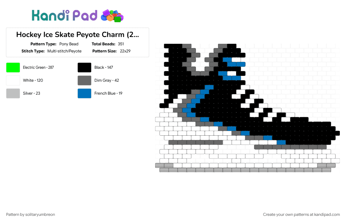 Hockey Ice Skate Peyote Charm (20×28) - Pony Bead Pattern by solitaryumbreon on Kandi Pad - charm, footwear, hockey, peyote, shoe, skate, sport, sports