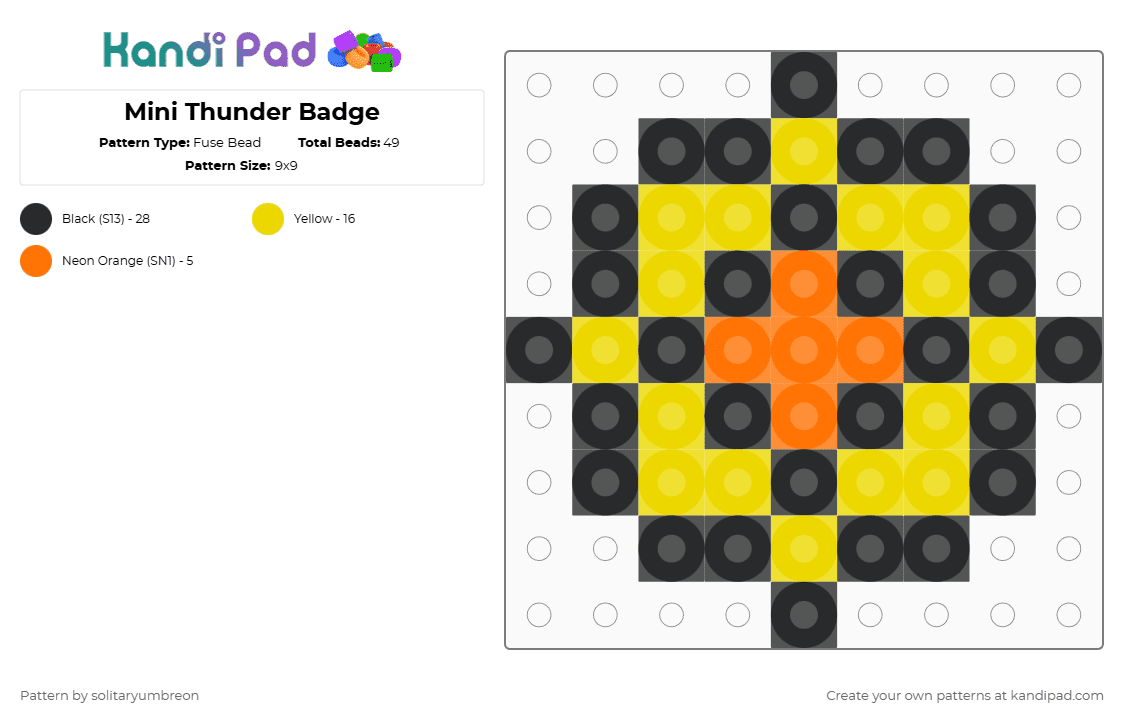 Mini Thunder Badge Perler (9×9) - Fuse Bead Pattern by solitaryumbreon on Kandi Pad - yellow,perler,mini,pokemon,flower,badge