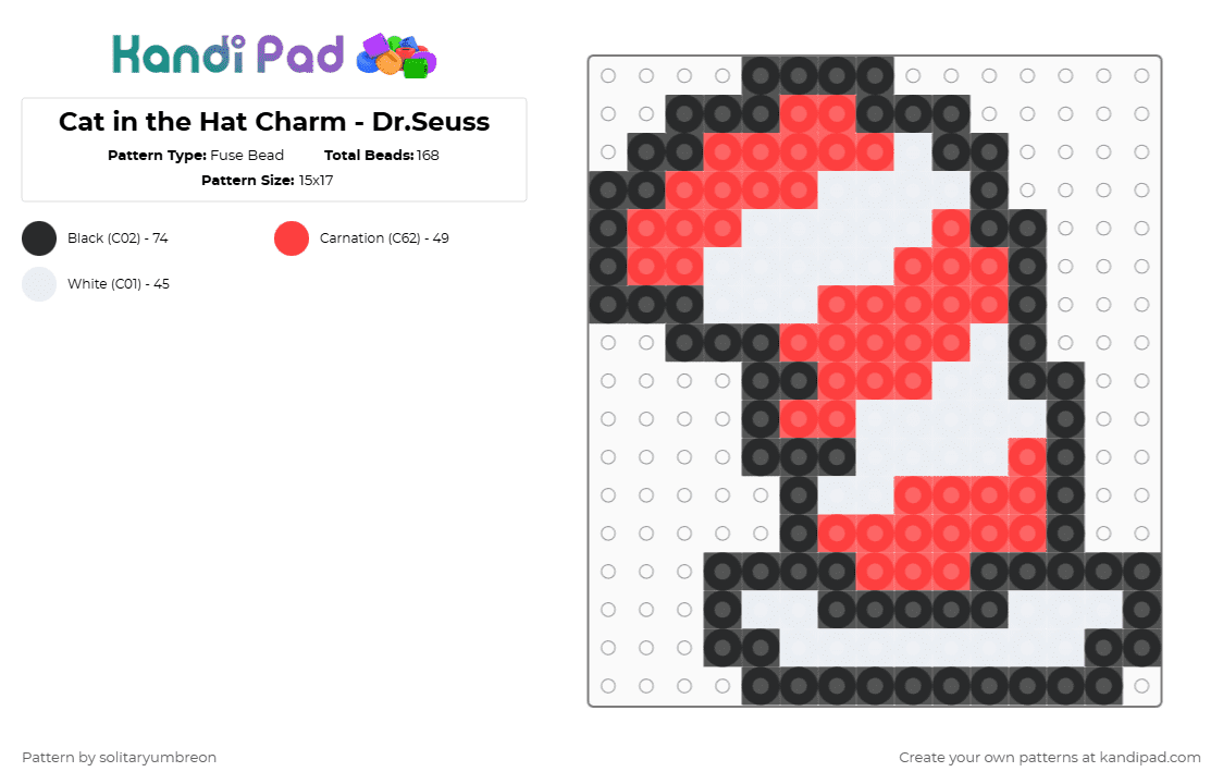 Cat in the Hat Charm - Dr.Seuss - Fuse Bead Pattern by solitaryumbreon on Kandi Pad - red,white,cat,hat,perler,charm,character,accessories,stripes,book