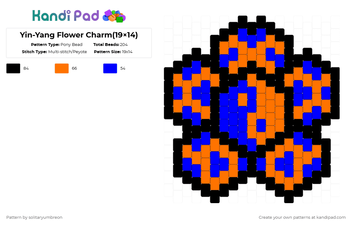 Yin-Yang Flower Charm(19×14) - Pony Bead Pattern by solitaryumbreon on Kandi Pad - orange,purple,yinyang,flower,petals,trippy,nature,plants,charm,peyote