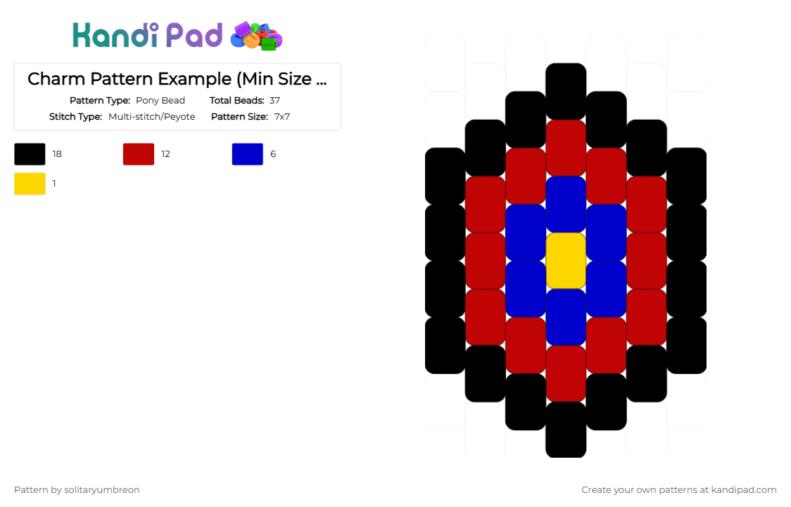 Charm Pattern Example (Min Size 7×7) - Pony Bead Pattern by solitaryumbreon on Kandi Pad - charm, concentric, example, geometric, hexagon, peyote, red, shape, stripes