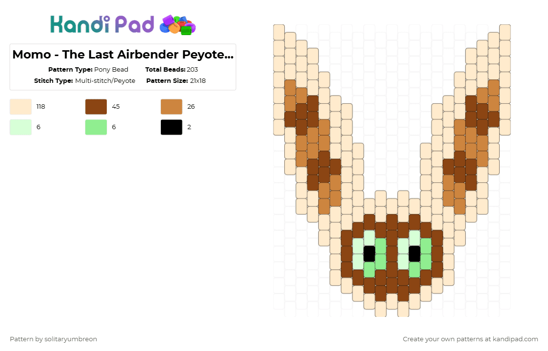 Momo - The Last Airbender Peyote Charm - Pony Bead Pattern by solitaryumbreon on Kandi Pad - beige,avatar,airbender,cartoon,lemur,momo,character,animal,charm