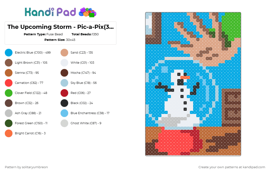 The Upcoming Storm - Pic-a-Pix(30×45) - Fuse Bead Pattern by solitaryumbreon on Kandi Pad - light blue,tan,beige,snowman,snow,holidays,christmas,xmas,winter,funny,perler