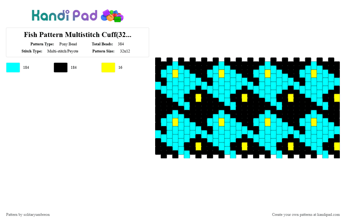 Fish Pattern Multistitch Cuff(32×12) - Pony Bead Pattern by solitaryumbreon on Kandi Pad - light blue,multistitch,repeating,fish,animals,nature,cuff,sea creatures,ocean