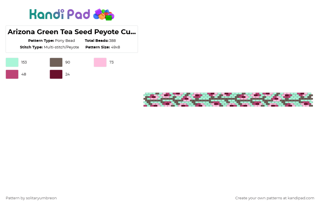 Arizona Green Tea Seed Peyote Cuff - 49×8 - Pony Bead Pattern by solitaryumbreon on Kandi Pad - teal,pink,tree,tea,nature,arizona,flowers,peyote,cuff,bloom