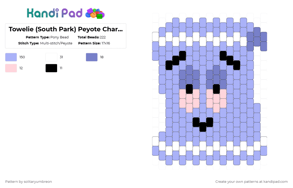 Towelie (South Park) Peyote Charm(17×15) - Pony Bead Pattern by solitaryumbreon on Kandi Pad - pink,towelie,south park,cartoon,character,fabric,peyote,charm,towel