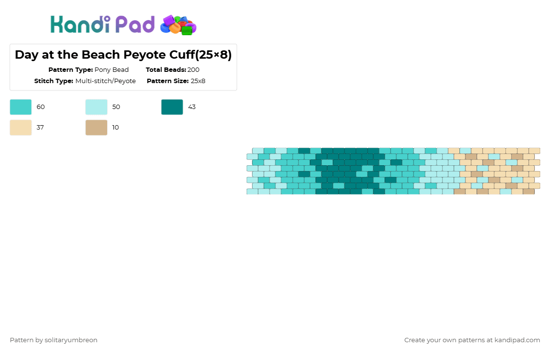Day at the Beach Peyote Cuff(25×8) - Pony Bead Pattern by solitaryumbreon on Kandi Pad - light blue,beach,ocean,sand,peyote,cuff,nature,water,sea
