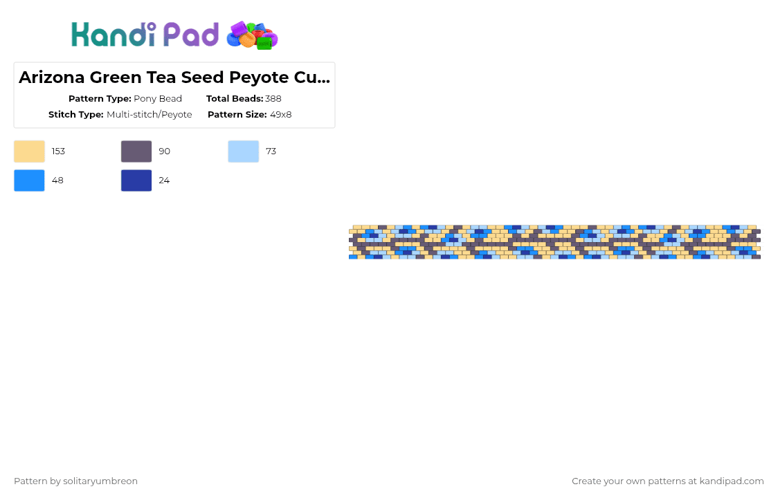 Arizona Green Tea Seed Peyote Cuff (Color Shift) - 49×8 - Pony Bead Pattern by solitaryumbreon on Kandi Pad - yellow,light blue,tree,tea,nature,arizona,flowers,peyote,cuff,bloom