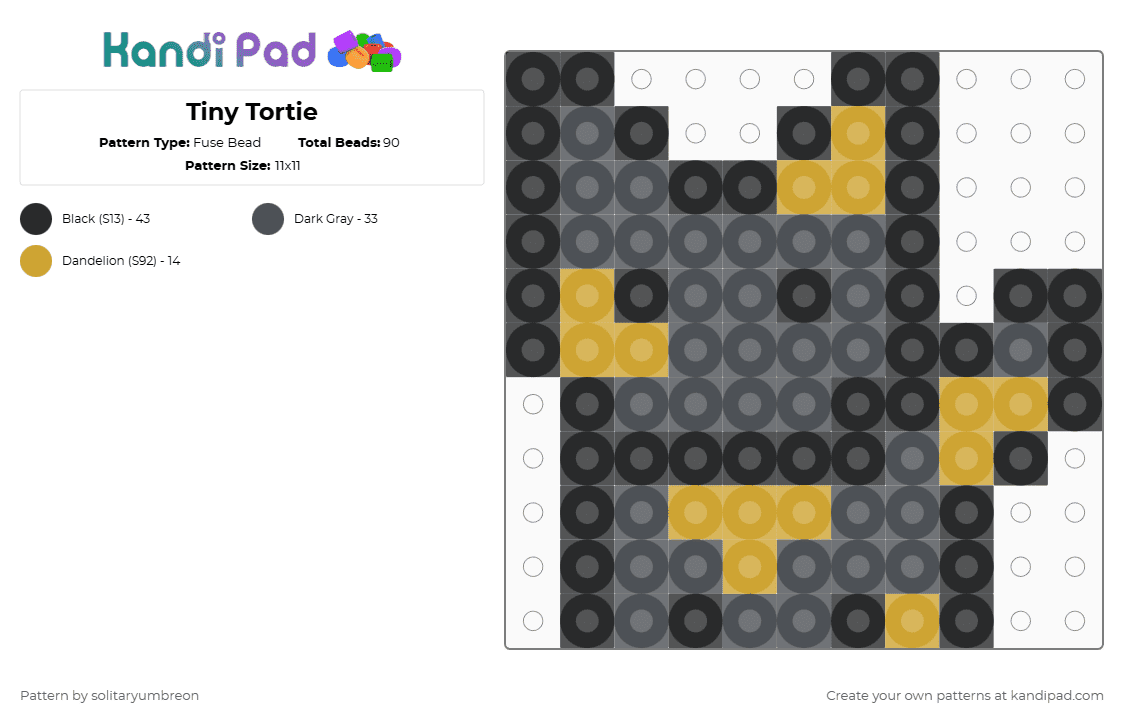 Tiny Tortie Perler (11×11) - Fuse Bead Pattern by solitaryumbreon on Kandi Pad - gray,orange,cat,kitty,tiny,mini,perler,tortie,mini cat