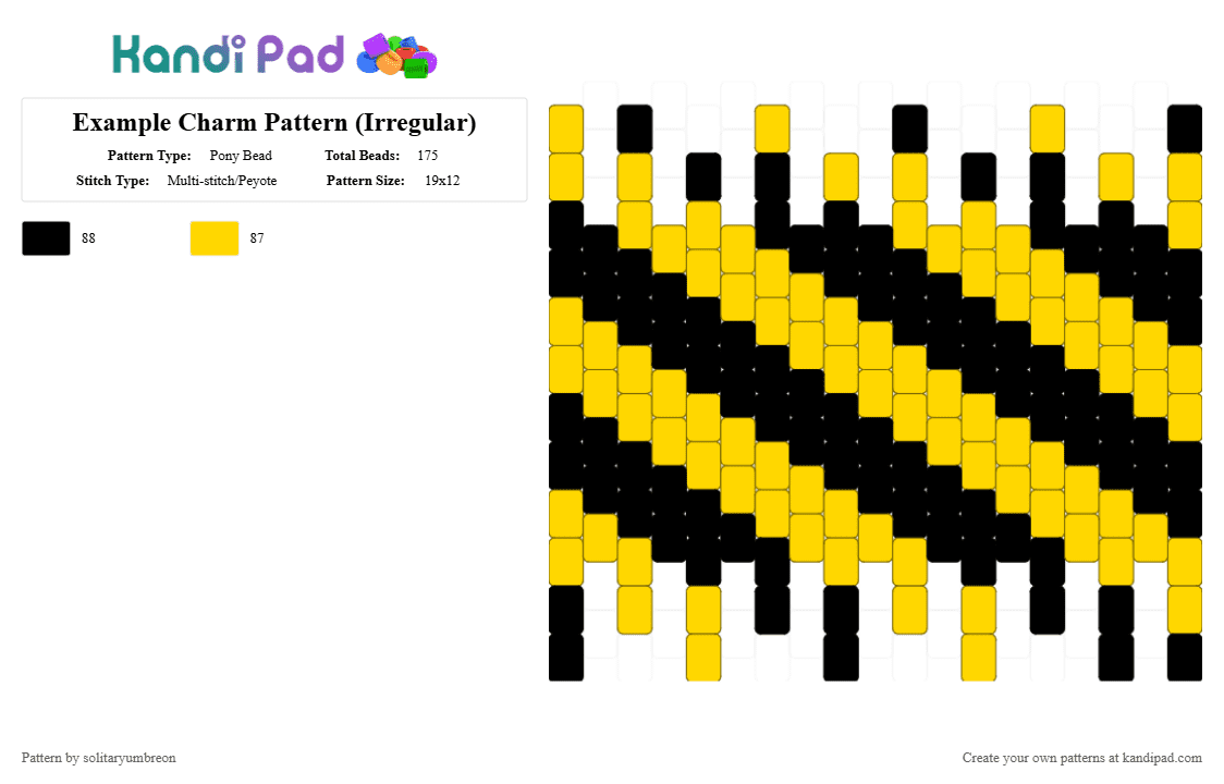Example Charm Pattern (Irregular) - Pony Bead Pattern by solitaryumbreon on Kandi Pad - black, caution, charm, diagonal, example, peyote, stripes, yellow